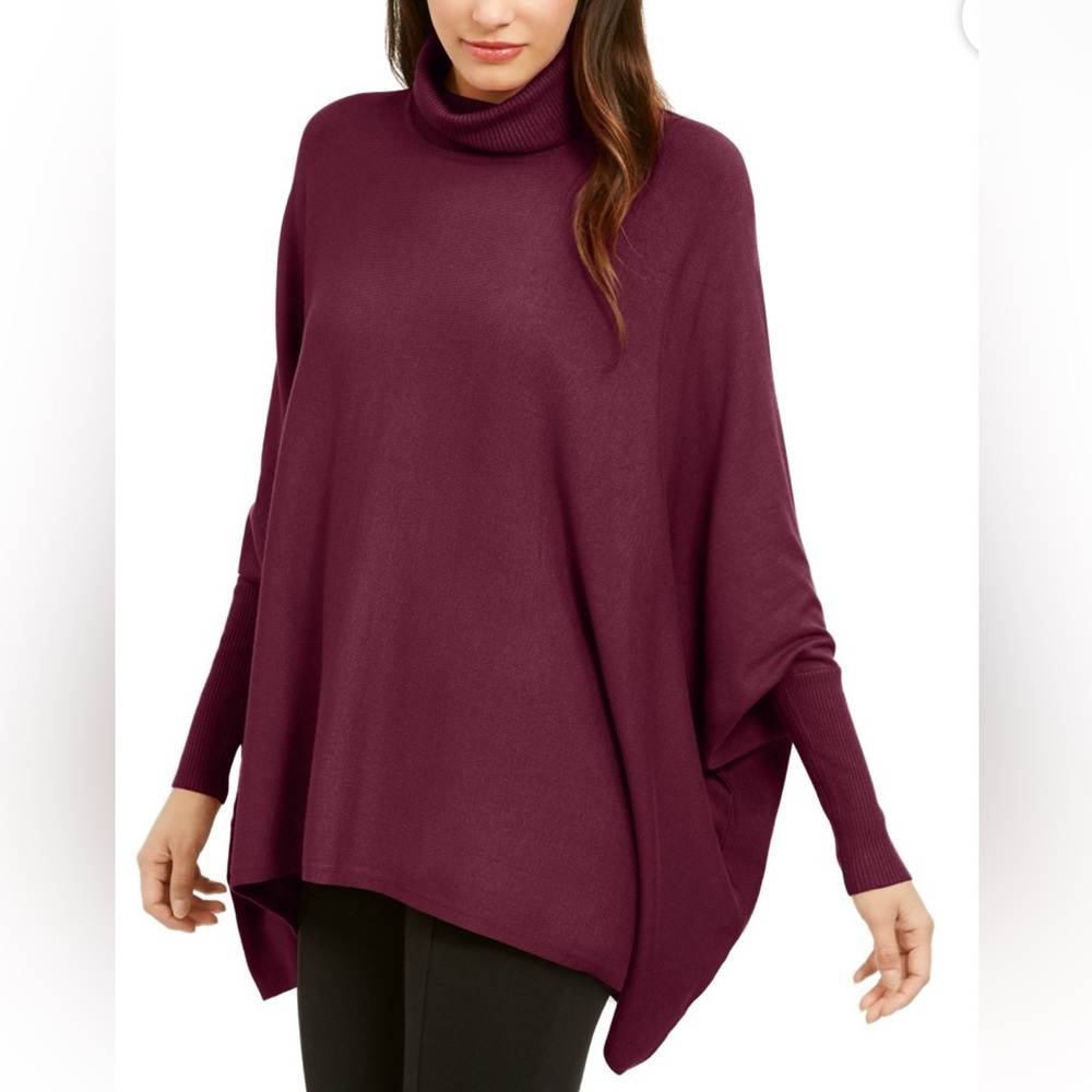 Alfani Rich Malbec Knit Poncho Sweater